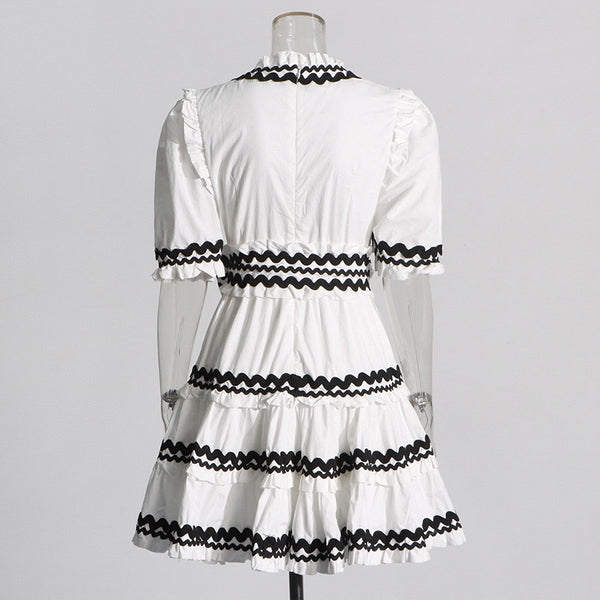 White Lace Belted Retro Dress