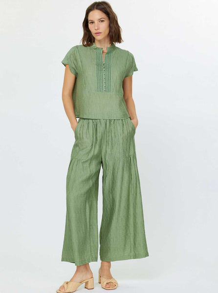 Shirring Detail Flowy Wide Reg Pants