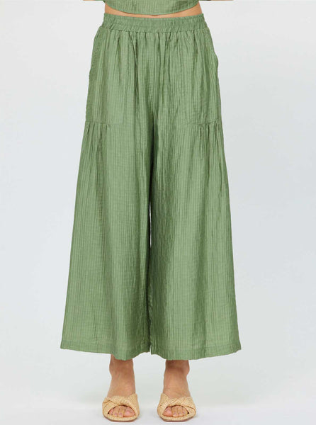 Shirring Detail Flowy Wide Reg Pants