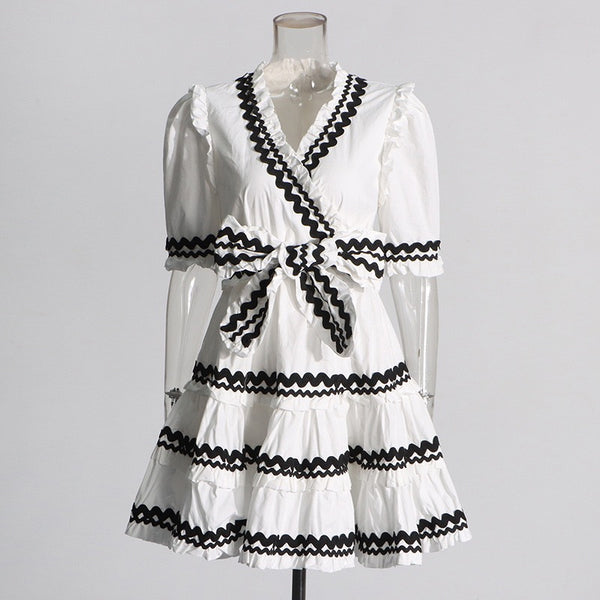 White Lace Belted Retro Dress