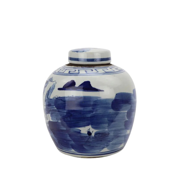 Blue And White Mini Jar Mountain Tree