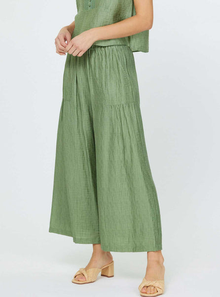 Shirring Detail Flowy Wide Reg Pants