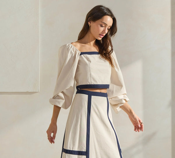 Carla Contrast Trim Top & Skirt Set