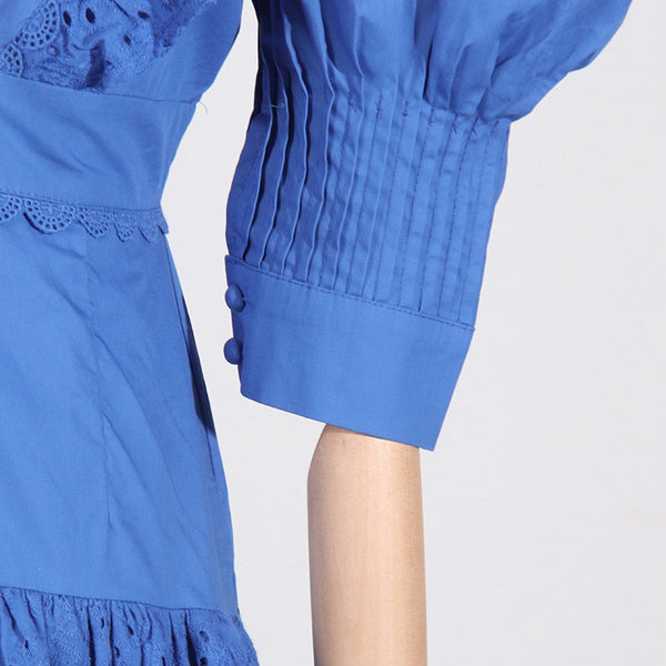 V-Neck Ruffle Summer Dress - Blue Elegance