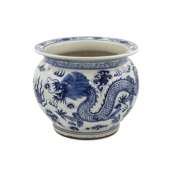 Blue And White Porcelain Pot Planter Dragon Motif