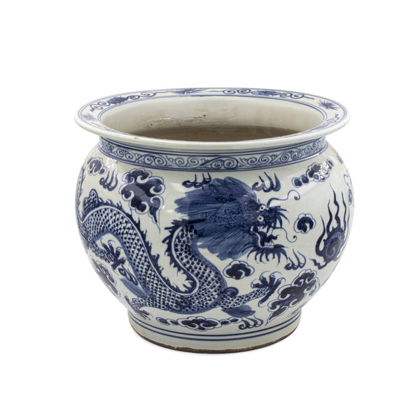 Blue And White Porcelain Pot Planter Dragon Motif