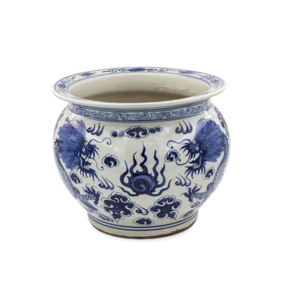 Blue And White Porcelain Pot Planter Dragon Motif