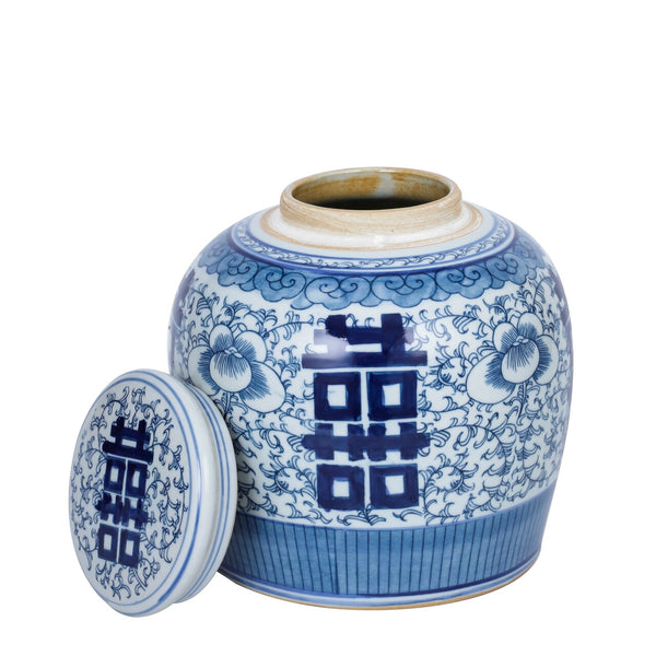Blue And White Blooming Double Happiness Jar