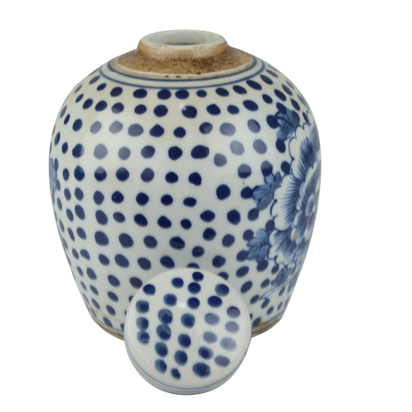 Blue And White Tiny Lid Mini Jar Peony Dots