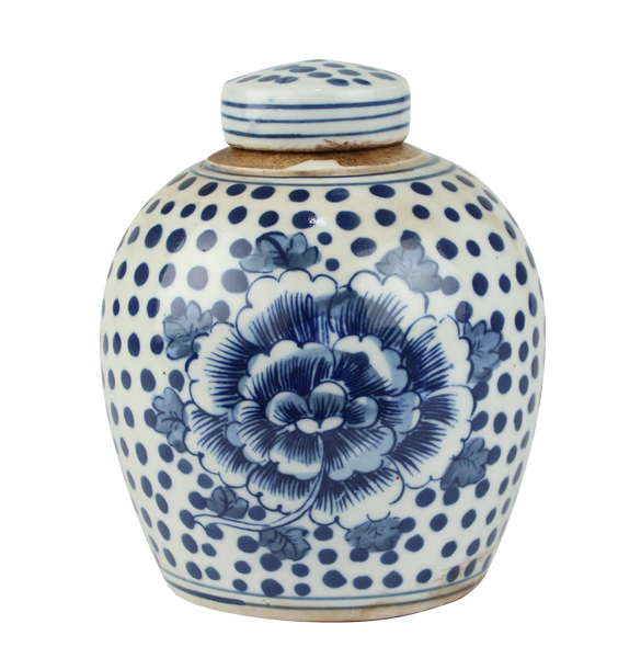 Blue And White Tiny Lid Mini Jar Peony Dots