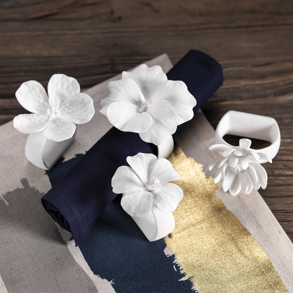 Assorted Bone China Flower Napkin Rings Set Of 4