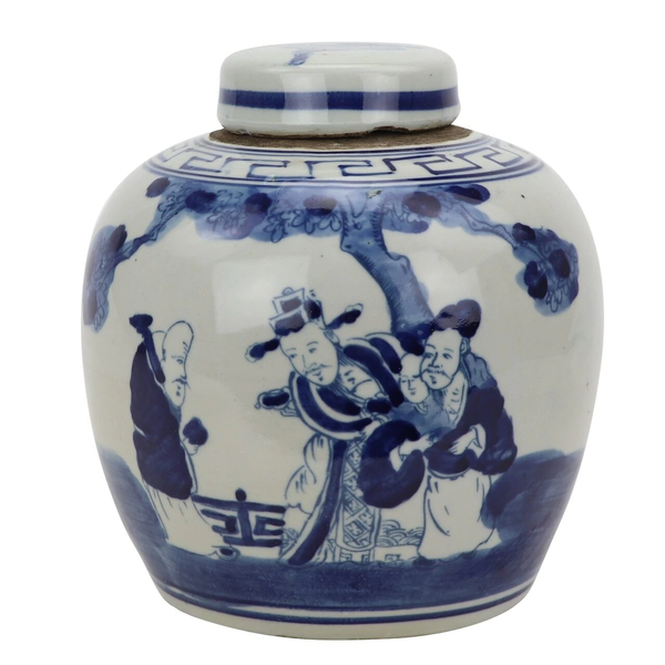 Blue And White Mini Jar Three Immortals