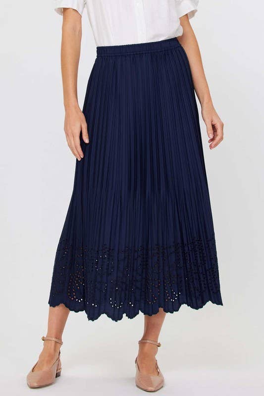 Pleated Eylet Midi Skirt