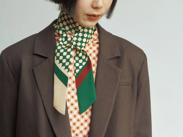 “Checkerboard” Silk Skinny Scarf