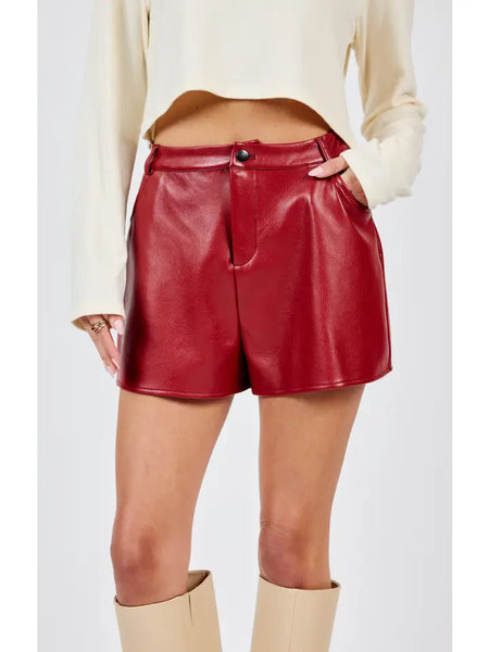 Night Vision Faux Leather Shorts in Red