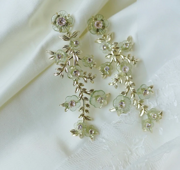 Green & Petal Pink Belgravia Chinoiserie Vine Earrings