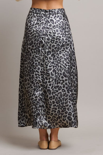 Rhinestone Leopard Satin Skirt