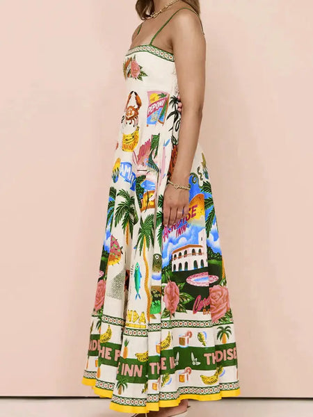 Tropical Summer Print Maxi Dress