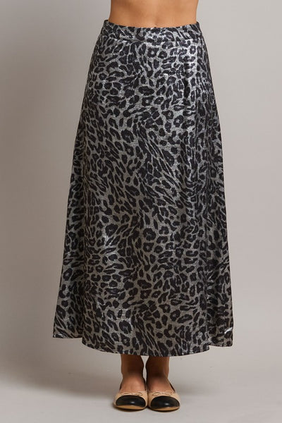 Rhinestone Leopard Satin Skirt