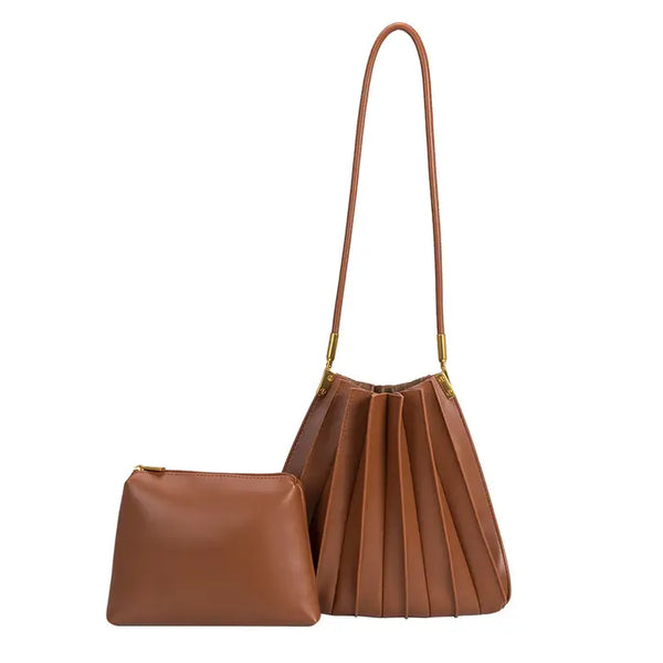 Carrie Slate Pleated Vegan Shoulder Bag