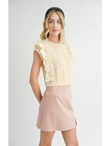 Vicki Lace Ruffles Sweater Tank in Cream