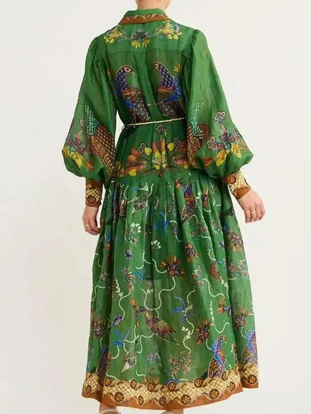 Lantern Long-Sleeved Printed Dress