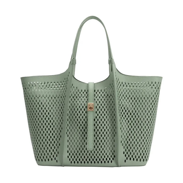 Malia Sage Laser Cut Vegan Leather Tote Bag