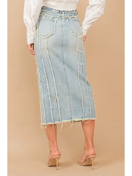 Distressed Denim maxi Skirt