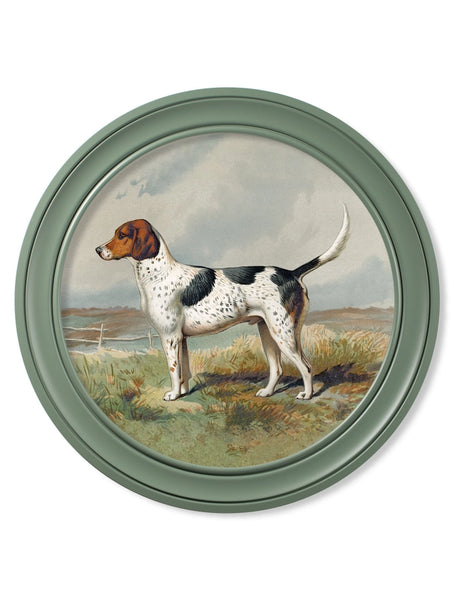 C.1881 Gun Dogs - Round Frame Green - Set of 2