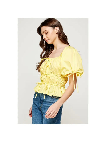 Shirred Elastic Short Sleeve Poplin Top