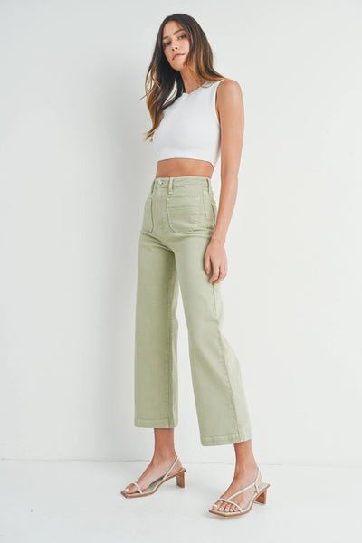 Sage Patch Pocket Wide Leg Jeans