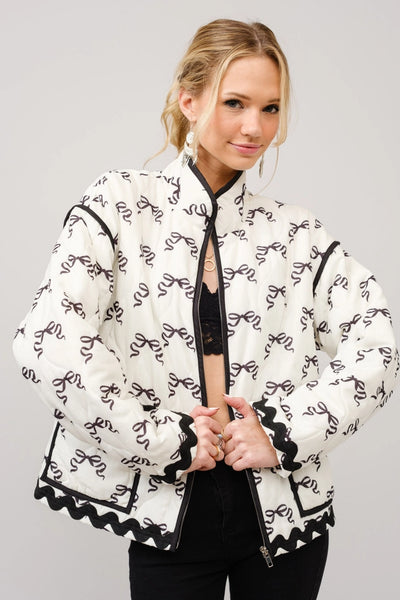 Ric Rac Bow Print Zip Up Jacket