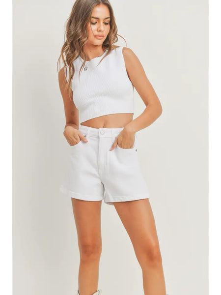 White Denim Mom Short