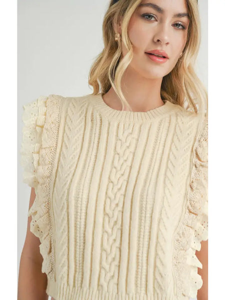 Vicki Lace Ruffles Sweater Tank in Cream