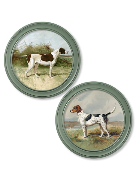 C.1881 Gun Dogs - Round Frame Green - Set of 2