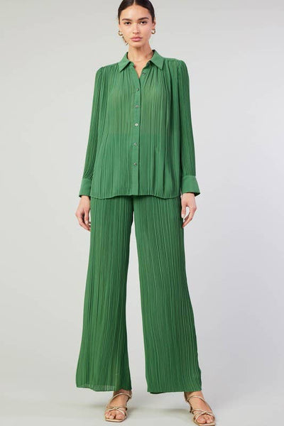 All Over Pleated Button Down Shirt