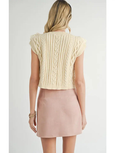 Vicki Lace Ruffles Sweater Tank in Cream