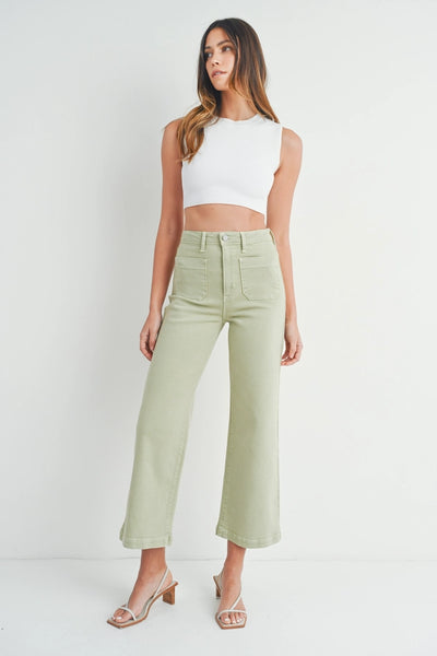 Sage Patch Pocket Wide Leg Jeans