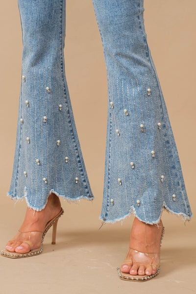 Ella Scallop Flare Rhinestone Trim Jeans