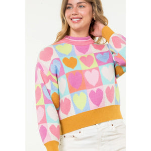 Mock Neck Heart Knit Sweater