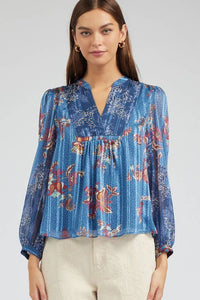 Floral Printed Neck Contrast Blouse