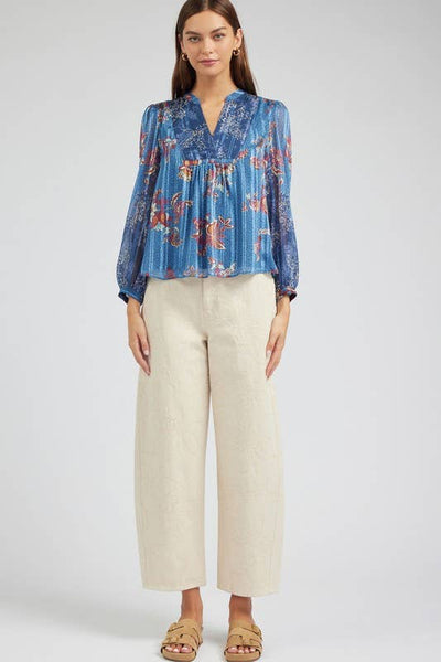Floral Printed Neck Contrast Blouse