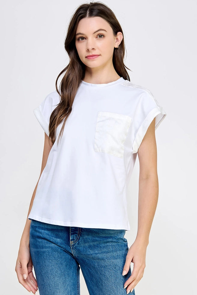 Cuffed Sleeve White Tee