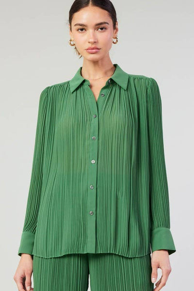 All Over Pleated Button Down Shirt