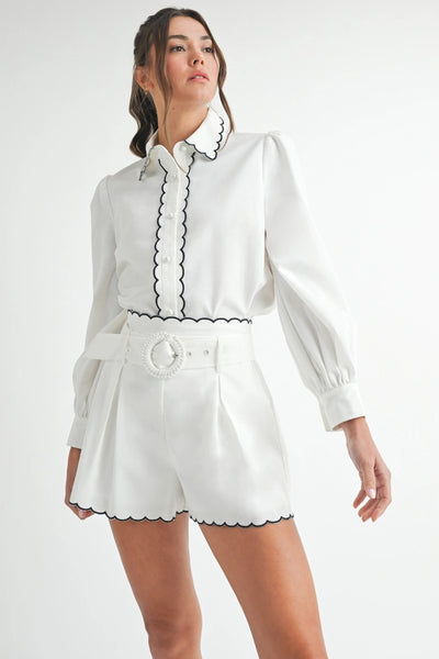 Elsie Scallop Edge Blouse and Short Set