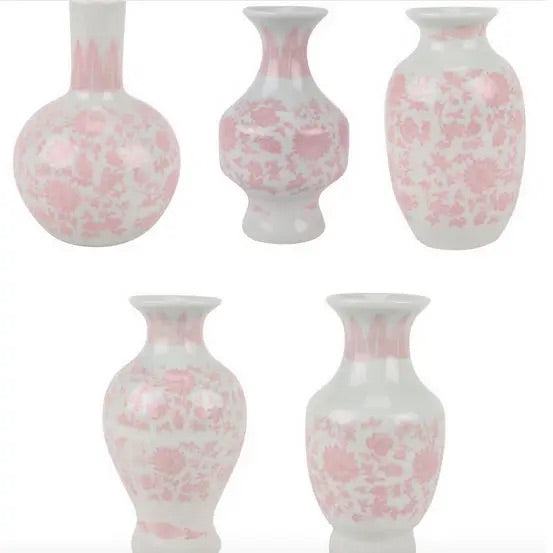 Pink and White Bud Vases Set of Five