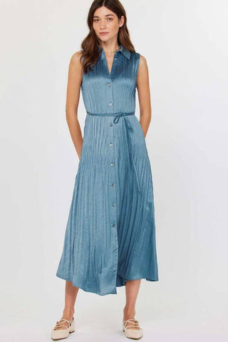 Sleeveless Button Down Pleated Shirts Dress