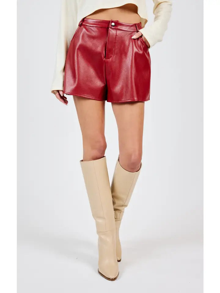 Night Vision Faux Leather Shorts in Red