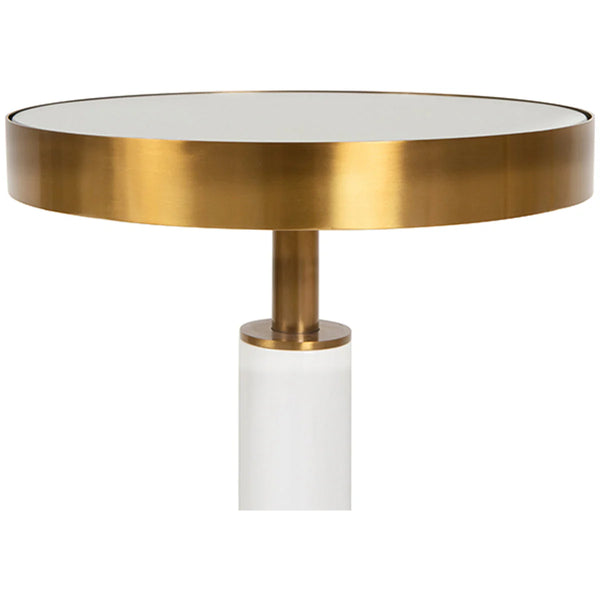 Round Cigar Table with Antique Brass Detail and Mirror Top