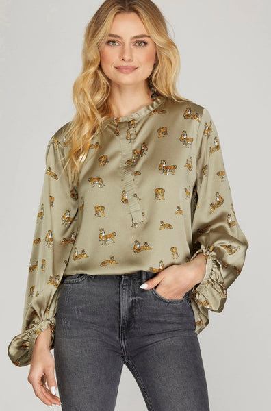 Tiger Print Long Sleeve Blouse